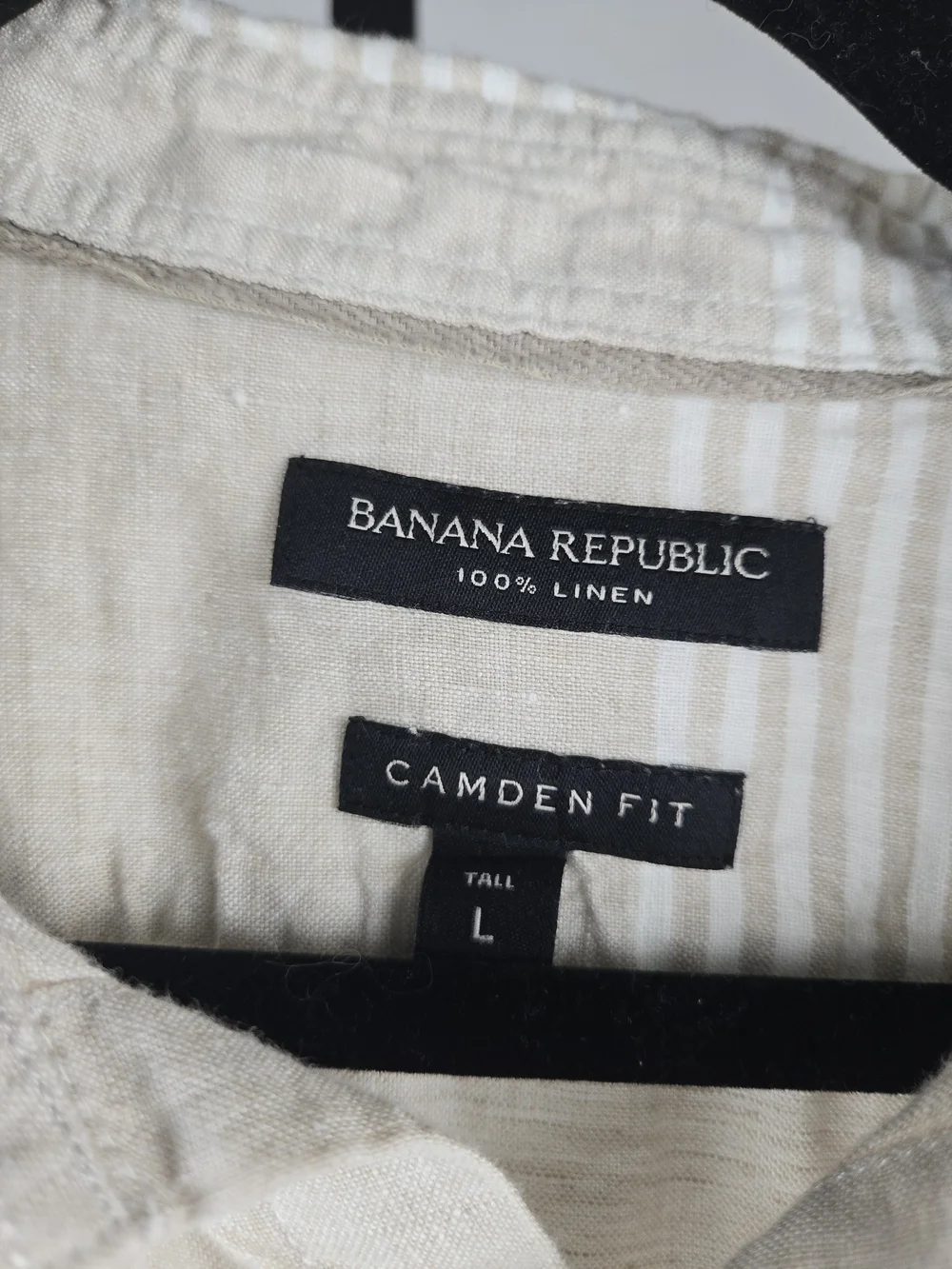 Banana Republic Camden Fit Linen Shirt Natural Stripe Size Large Tall